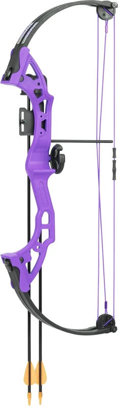 Bear Archery Brave Youth Bow Includes Whisker Biscuit, Arrows, and Arrow Quiver Recommended for Ages 8 and Up – Purple, Right Hand