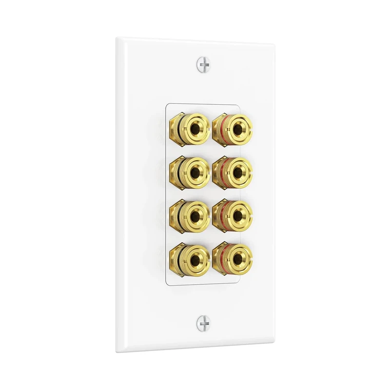 Cable Matters Gold Wall Plate with Banana Plug - 4 Speakers, White