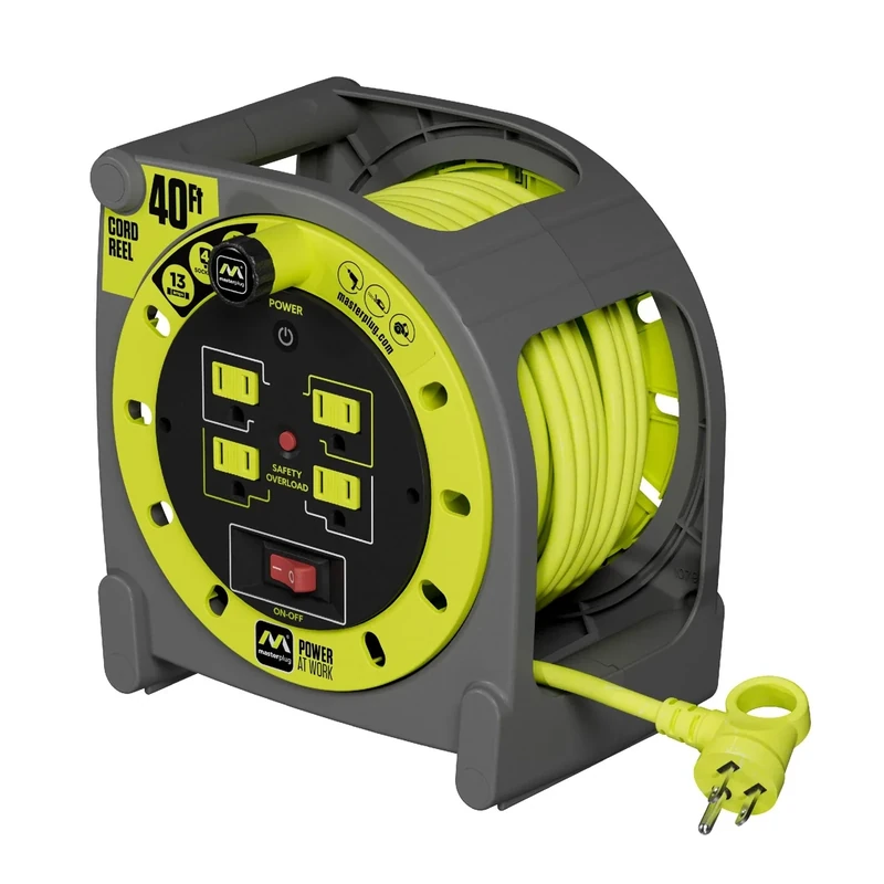 Masterplug 40ft Retractable Extension Reel - 4 Outlets, 13A Breaker