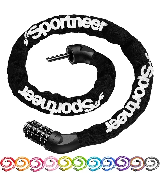 Sportneer Bike Lock: 5 Digit Combination High Security Anti Theft Bike Chain Lock - 3.2/3.6/4ft Heavy Duty Keyless Bicycle Lock for Bike Motorcycle Scooter Door & Gate - Easy to Use, Bike Accessories