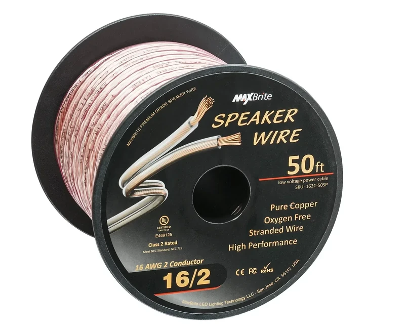 50 ft. Spool High Performance 16 Gauge Speaker Wire, Oxygen Free Pure Copper - UL Listed Class 2