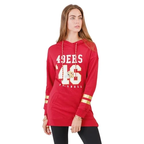 Ultra Game NFL Official Women's Super Soft Oversized Hoodie Sweatshirt Pullover Tunic, San Francisco 49ers, Team Color, Medium