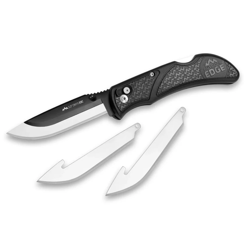 OUTDOOR EDGE Onyx EDC 3.0" Folding Pocket Knife – Replaceable Blade System with Pocket Clip, Lockback Safety and 3 Blades - Compact, Razor Sharp Utility for Precise Everyday Cutting Tasks