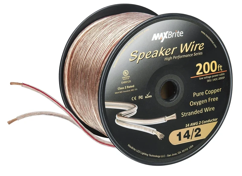 200 ft. Spool High Performance 14 Gauge Speaker Wire, Oxygen Free Pure Copper - UL Listed Class 2