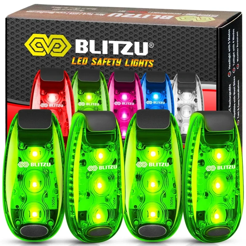 4 Pack LED Safety Light, Clip on Reflective Gear Lights for Walking at Night, Running, Jogging, High Visibility Strobe Light Accessories for Runners, Kids, Hiking, Kayak, Cycling, Camping, Boat Green