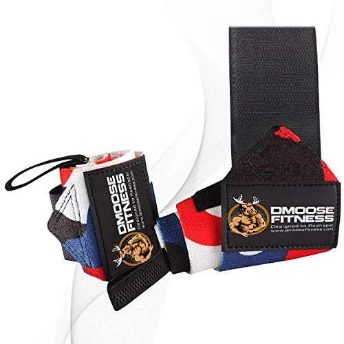 DMoose Gym Wrist Straps for Men 12 and 18 Inches Thumb Loops with Wrist Support for Workouts Powerlifting Wrist Straps for Weight Lifting Men and Women Blue Camo