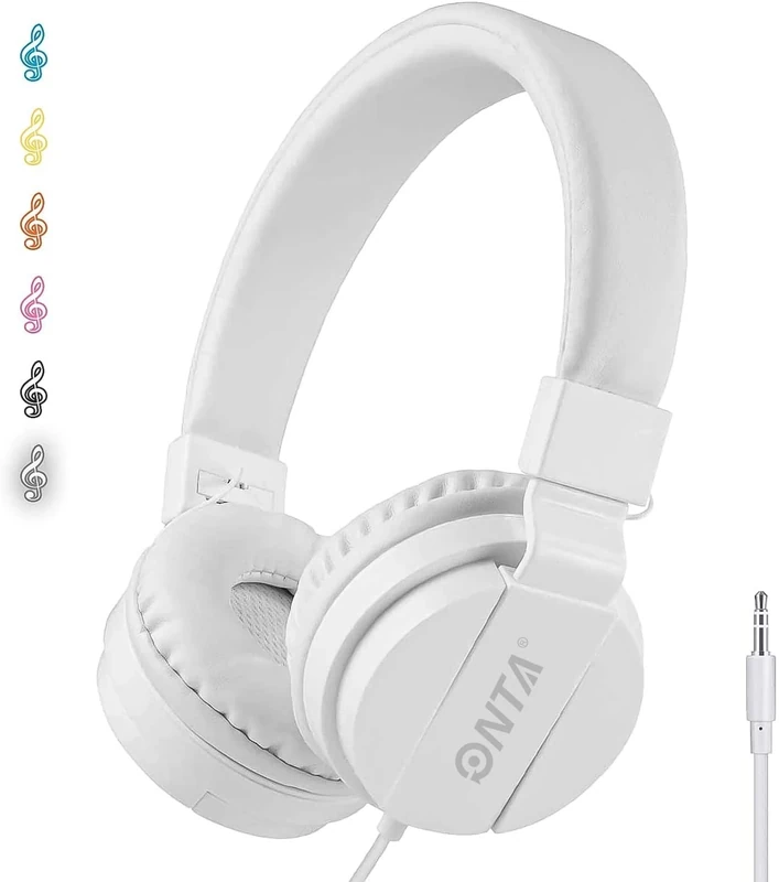 ONTA Kids Headphones for Boys Girls - Child Student Headset Wired plug Toddler Earphones School Teen on Ear for Ipad | Computer | Smart phone | Amazon Fire Tablet | Laptop | Plane Travel | Game, white