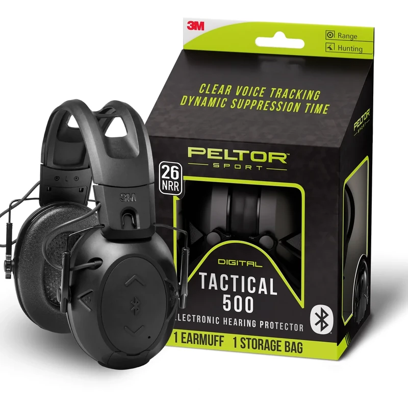 Peltor Sport Tactical 500 Bluetooth Hearing Protection Ear Muffs, 26 dB Noise Reduction Rating, Electronic Hearing Protection Headphones for Shooting, Hunting, Mowing, Construction, Concerts, & More