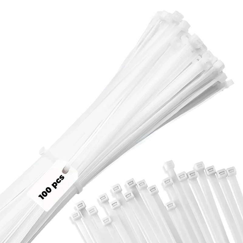 Bolt Dropper 12" White Zip Ties - 100 Pack, 40lb Heavy Duty Nylon