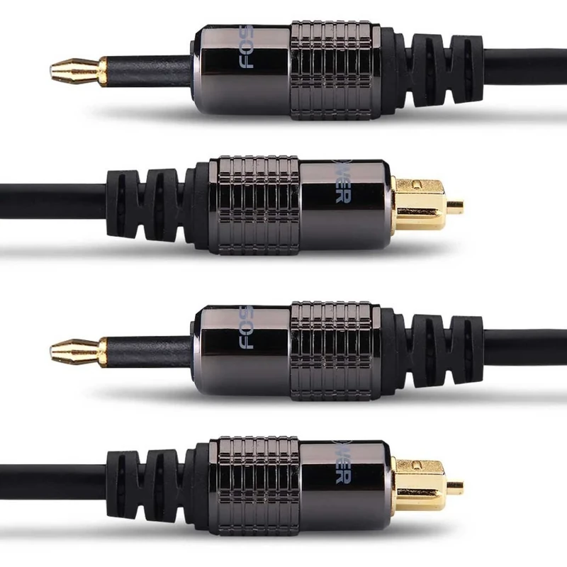 FosPower 24K Gold Toslink to Mini Toslink Optical Cable - 6ft 2-Pack