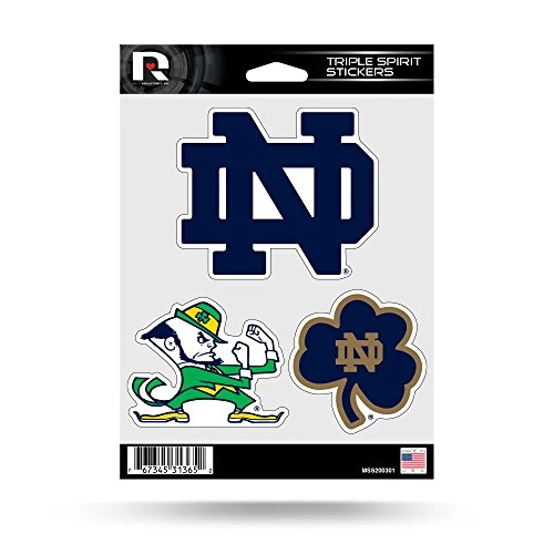 NCAA Notre Dame Fighting Irish Triple Spirit Stickers, Blue, Gold, Green, 3 Team Stickers