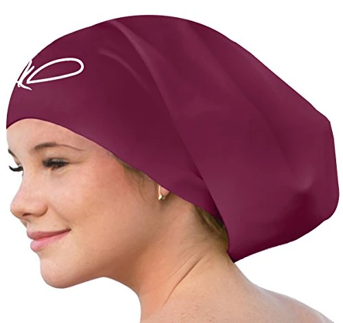 Lahtak Extra Large Swimming Cap - Stylish, Waterproof Silicone Swim Hat for Long Hair Women & Men| Designed for Thick, Curly or Dreadlocks Hair | Suits Recreational Swimmers (W Wine Downsized)