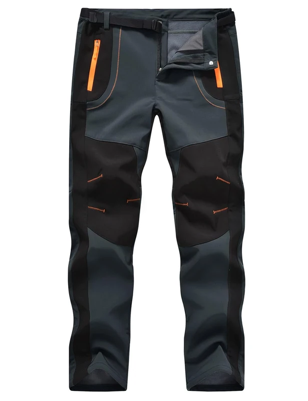 TBMPOY Men's Snow Ski Hiking Pants Waterproof Winter Fleece Lined Pants Camping Skiing Ice Fishing Pants with Belt 02 Thick Grey L