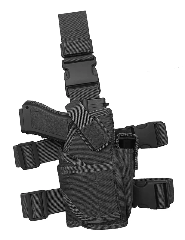Tactical Pistol Thigh Gun Holster, Drop Leg Holster, Right Hand Adjustable (A-Black)