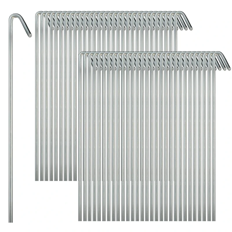 60 Pack Tent Stakes for Outdoor Camping Heavy Duty Metal, Galvanized Rust-Free Yard Stakes, 60 Garden Edging Fence Hooks, Garden Stakes for Gardening & Canopies, Tent Pegs - by Ram-Pro