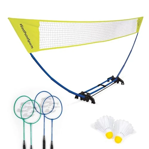 EastPoint Easy Setup Badminton Set - 5 ft Net, 4 Rackets, 2 Shuttlecocks - Quick Setup Net for Backyard Games - Steel Shaft Badminton Rackets for Family Games - Durable Shuttlecocks for Outdoor Sports