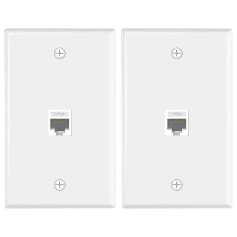 VCE 1-Port Cat6 Ethernet Wall Plate - UL Listed, White (2-Pack)