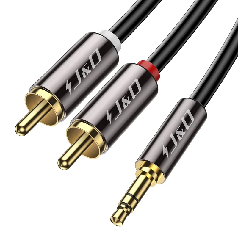 J&D RCA Cable Gold-Plated 3.5mm Male to 2 RCA Male Stereo Audio Adapter Cable - 1.8 Meter