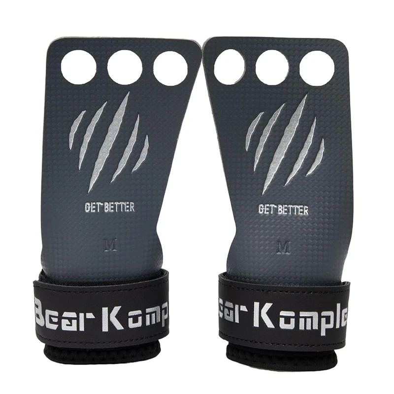 Bear KompleX - Cross Training Grips, Pull Up Hand Protection for Men and Women, Gymnastics and Weightlifting Carbon Fiber Wrist Wraps, Premium Workout Equipment for Gymnastic Bars & Training - 3 Hole