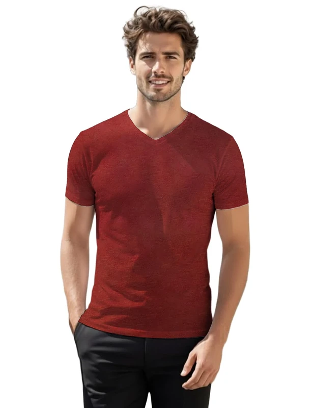 H2H Men v Neck t Shirts Comfortable Short Sleeve Maroon US 2XL /Asia 3XL (CMTTS0197)