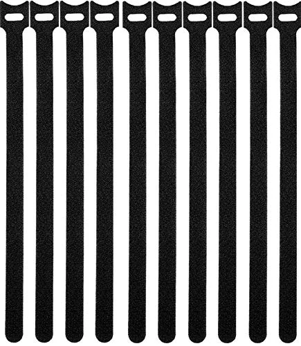 50 Pcs Reusable Fastening Cable Ties, Microfiber Cloth 12 Inch Hook and Loop Cord Ties, Black