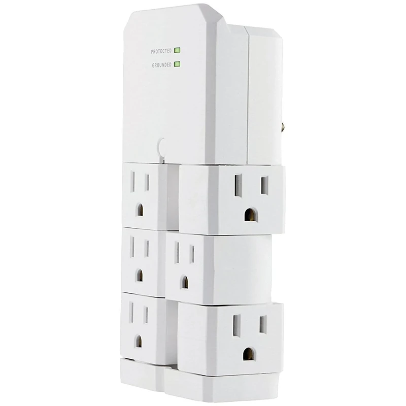 GE Pro 6-Outlet Surge Protector Tap with Swivel Outlets, White, 90 Degree Rotating Outlets, 1080 Joules, 37063