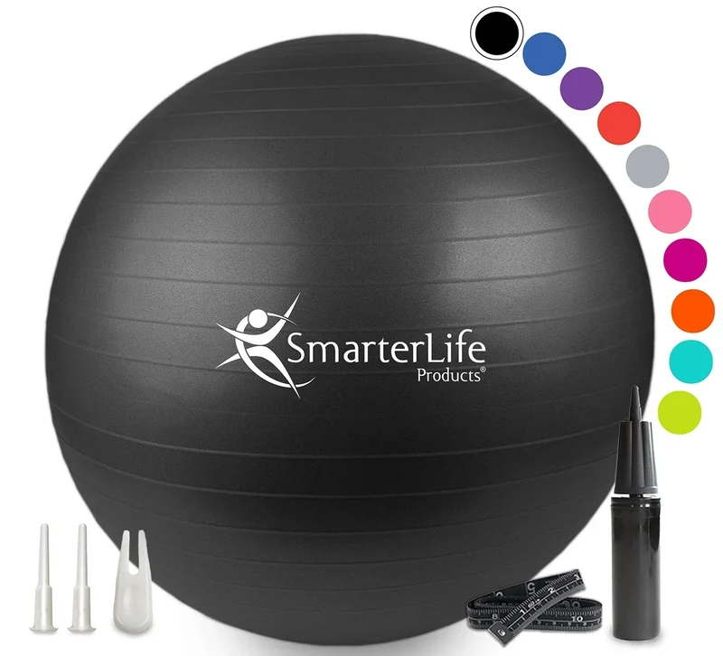 SmarterLife Exercise Ball Yoga Ball for Fitness, Balance, Stability, or Pregnancy, Gym Ball for Core Workout, Physical Therapy, Yoga Ball Chair for Office, Anti-Slip Anti-Burst (75 cm, Black)