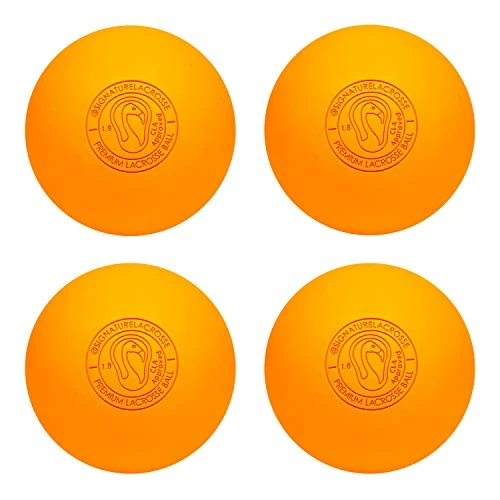 Signature Lacrosse Ball Set - Massage Balls, Myofascial Release Tools, Back Roller, Muscle Knot Remover, Firm Rubber -Scientifically Designed for Durability (Orange/Yellow, 4 Balls)