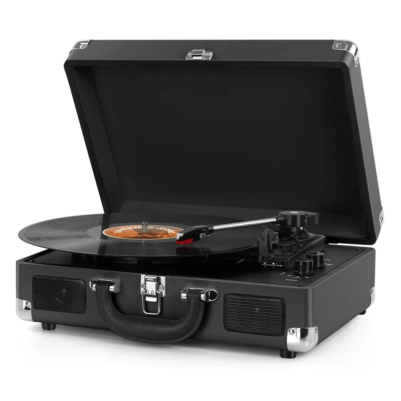 Vinyl Record Player Wireless Turntable Bluetooth 3-Speed Portable Vintage Suitcase with Built-in Speakers, Includes Extra Stylus/RCA Out/AUX IN