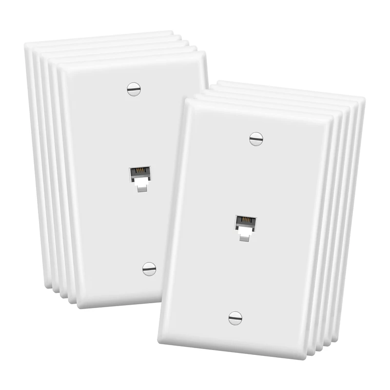ENERLITES RJ11 Telephone Jack Wall Plate, 6-Position 4-Conductor 6P4C (2 Line Support), 1-Gang 4.50" x 2.76", 6611-W-10PCS, White (10 Pack)