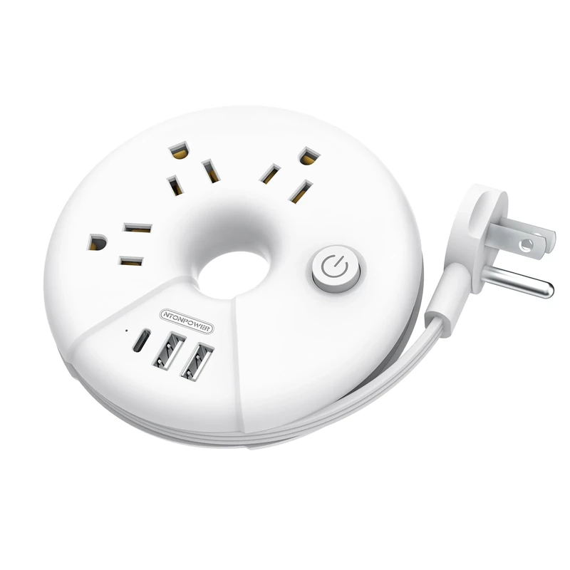 NTONPOWER Travel Power Strip - 3 Outlets, 3 USB (1 USB-C), 3ft Cord