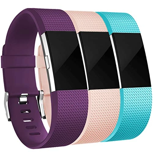 Maledan Bands Replacement Compatible with Fitbit Charge 2, 3-Pack, Small Plum/Teal/Blush Pink