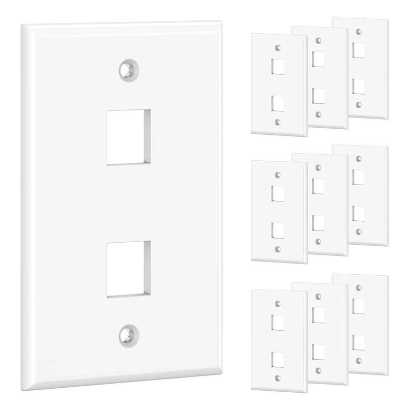 Cable Matters 10-Pack 2-Port Keystone RJ45 Wall Plate White