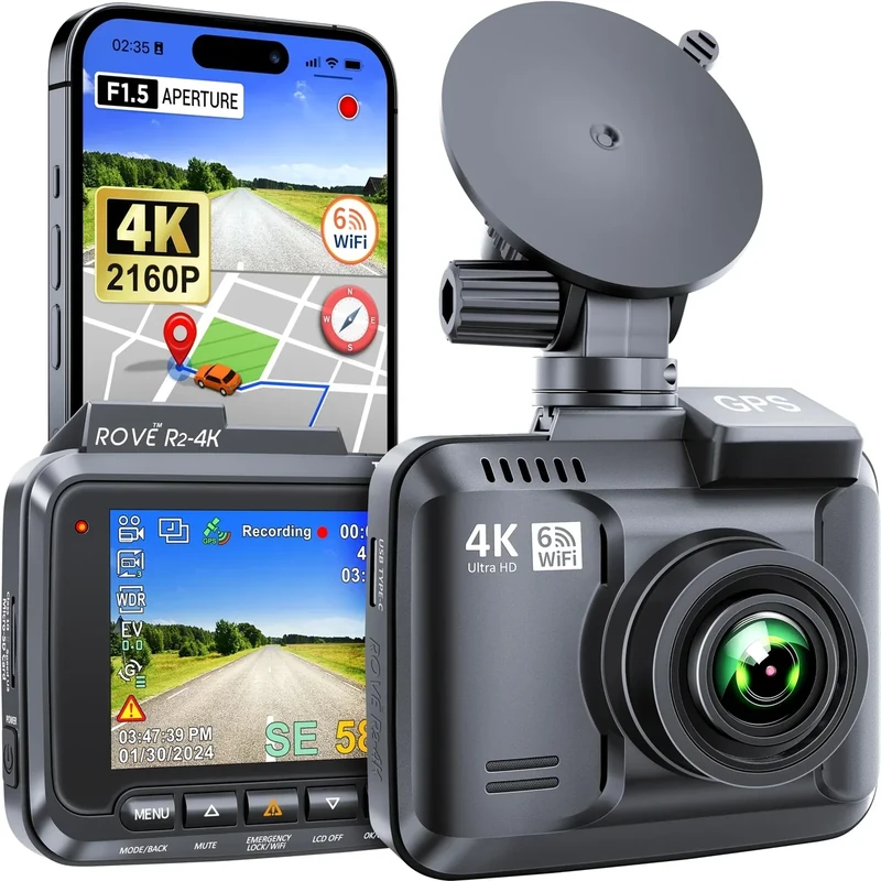 ROVE R2-4K Dash Cam - 4K UHD, WiFi 6, GPS, 150deg Wide, 2.4" IPS