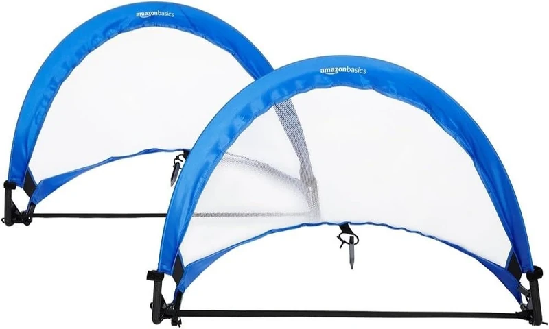 Amazon Basics Portable Pop Up Soccer Goal Set for Kids, Training Equipment, Outdoor Sports Games, Backyard Soccer, 2.5 Feet, Blue, 2-Pack
