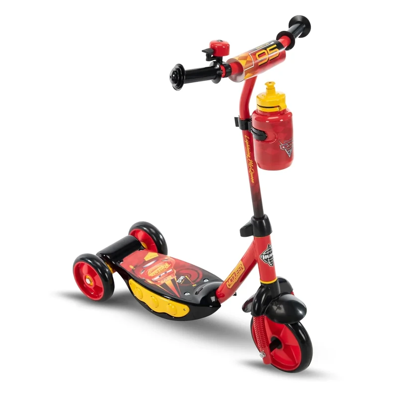Huffy Disney Pixar Cars Preschool Scooter with Lights, Bell, and Water Bottle, Superhero Red