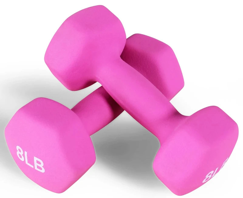 Fitvids Neoprene Dumbbell Hand Weights, Anti-Slip, Anti-roll, Hex Shape Colorful, 8-Pound, Pair