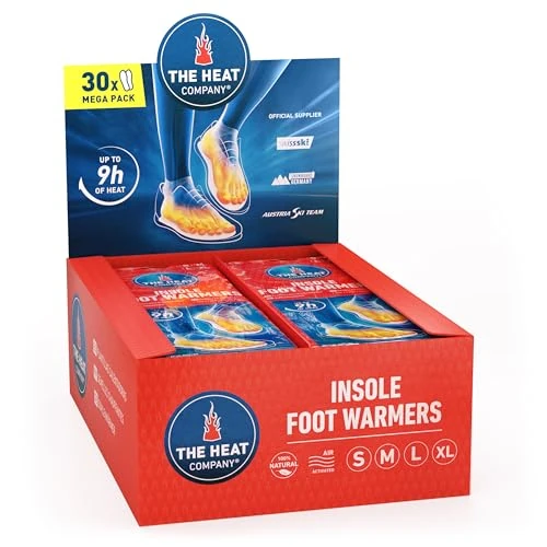 THE HEAT COMPANY Insole Foot Warmers - 30 Pairs – 9h of Extra Warmth - Instant Heat - Air Activated Heated Insoles - Purely Natural - Toe Warmers & Foot Warmers for Feet for Men and Women - X-Large