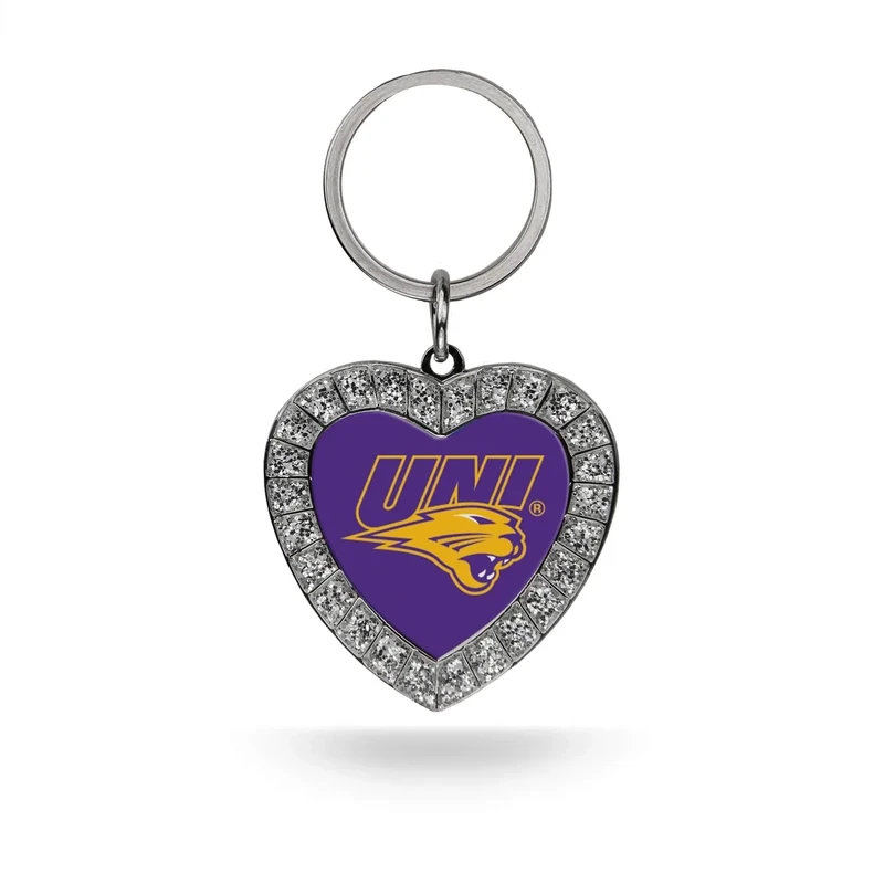 Rico Industries NCAA Northern Iowa Panthers Metal Rhinestone Heart Keychain