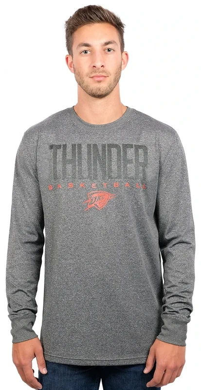 Ultra Game NBA Official Men’s Super Soft Game Day Long Sleeve T-Shirt - Unisex, Oklahoma City Thunder, Heather Charcoal, X-Large