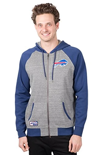 Ultra Game NFL Buffalo Bills Mens Full Zip Soft Fleece Raglan Hoodie, Team Color, Small