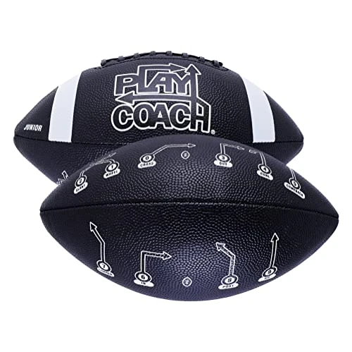 PlayCoach Youth Football in Junior & Peewee Sizes with 10 Basic Passing Routes for Kids 6 to 12 - Endorsed by Drew Brees, Beach and Kids Football, Leather Peewee Size