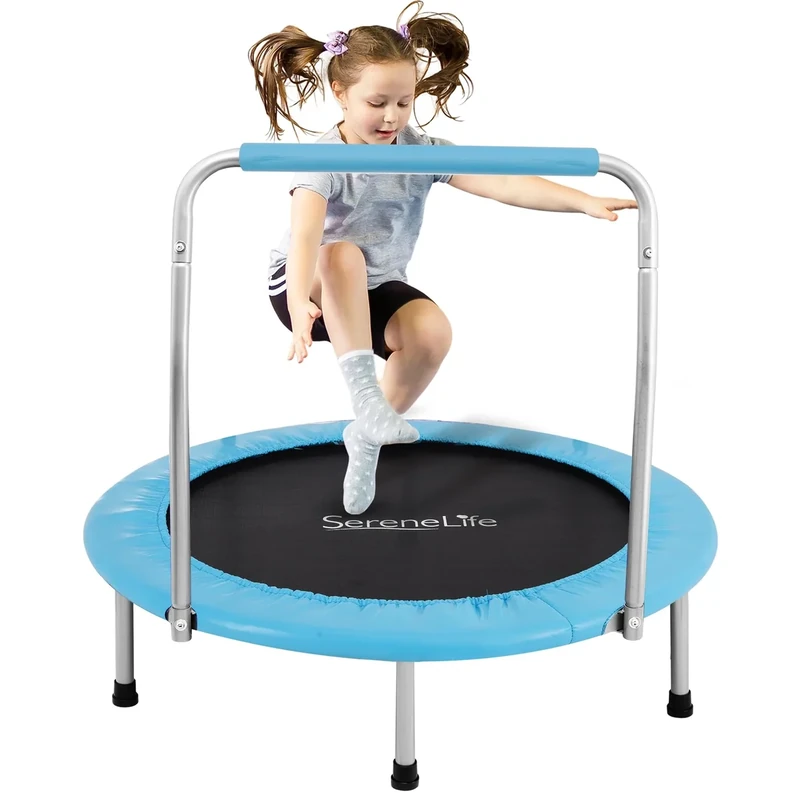 Serenelife 3FT/ 36" Toddler Trampoline with Foam Handle – Foldable Mini Trampoline for Kids Ages 0–5, Indoor & Outdoor Use, Non-Slip Design, Ideal Birthday Gift - Image 1