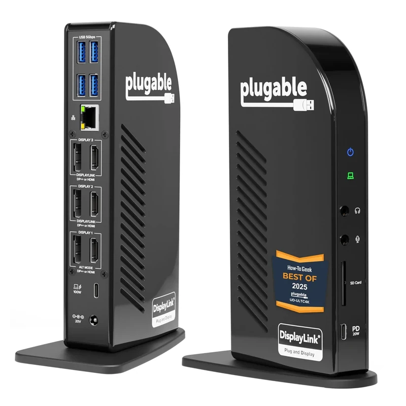 Plugable 13-in-1 USB C Docking Station 4K Triple Monitor with 100W Power Delivery | USB C Dock for Windows, Mac, ChromeOS, Thunderbolt | Driver Required | 3X HDMI and 3X DisplayPort (UD-ULTC4K)