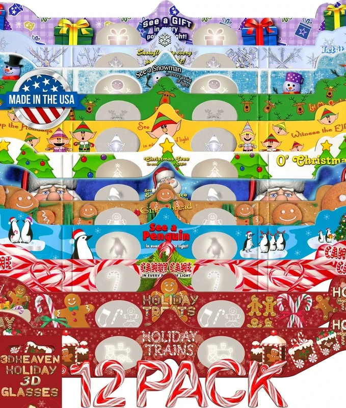 Holiday 3D Glasses 12 Pack with Exclusive Styles Holiday Treats & Holiday Trains
