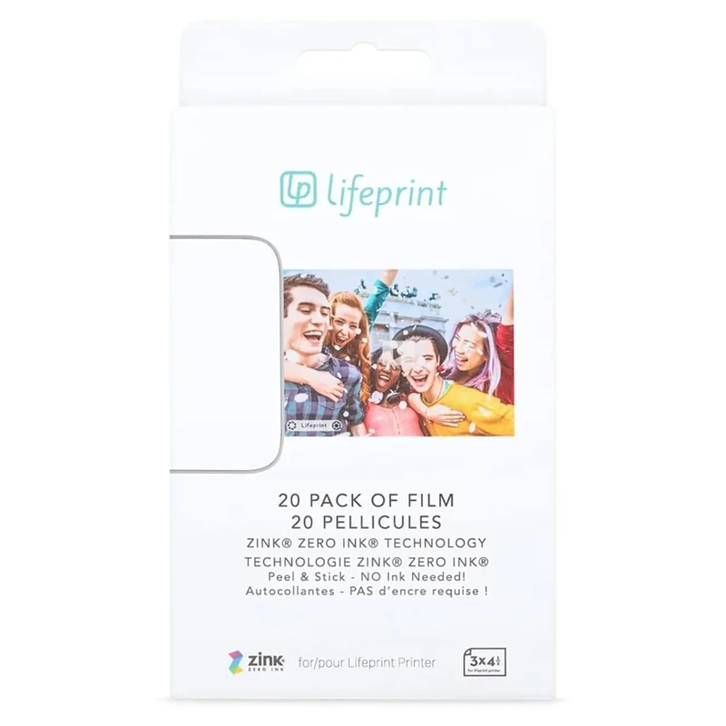 Lifeprint 20 pack of film for Lifeprint Augmented Reality Photo AND Video Printer. 3x4.5 Zero Ink sticky backed film