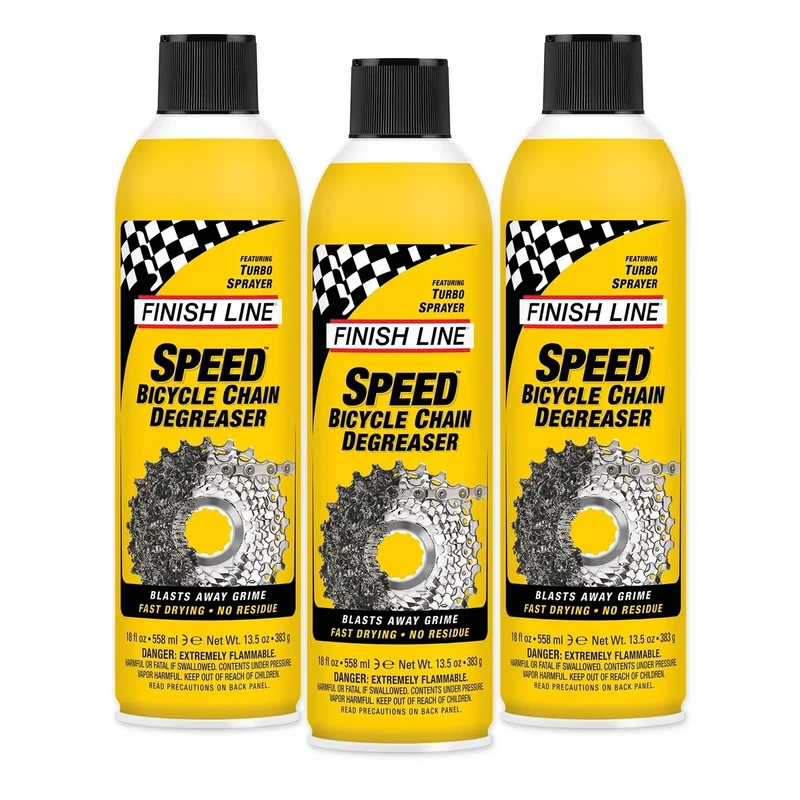 Finish Line Speed Bike Degreaser – Powerful Dry Formula for Bicycle Chains, Gears, and Disc Brakes, Turbo Spray Cleans Fast, Evaporates with No Residue, 18 oz, 3 Pack