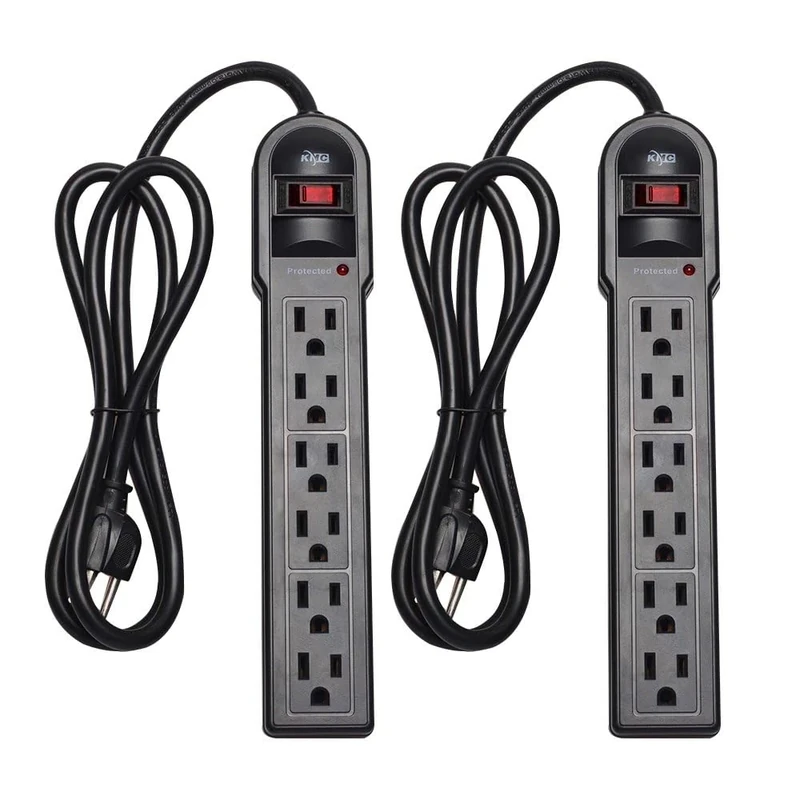 KMC 6-Outlet Surge Protector 2-Pack - 900J, 4ft Cord, Protection