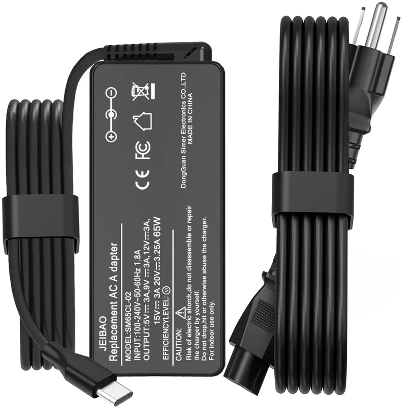 JEIBAO 65W USB-C Laptop Charger - 45W Compatible, Lenovo ThinkPad Yoga