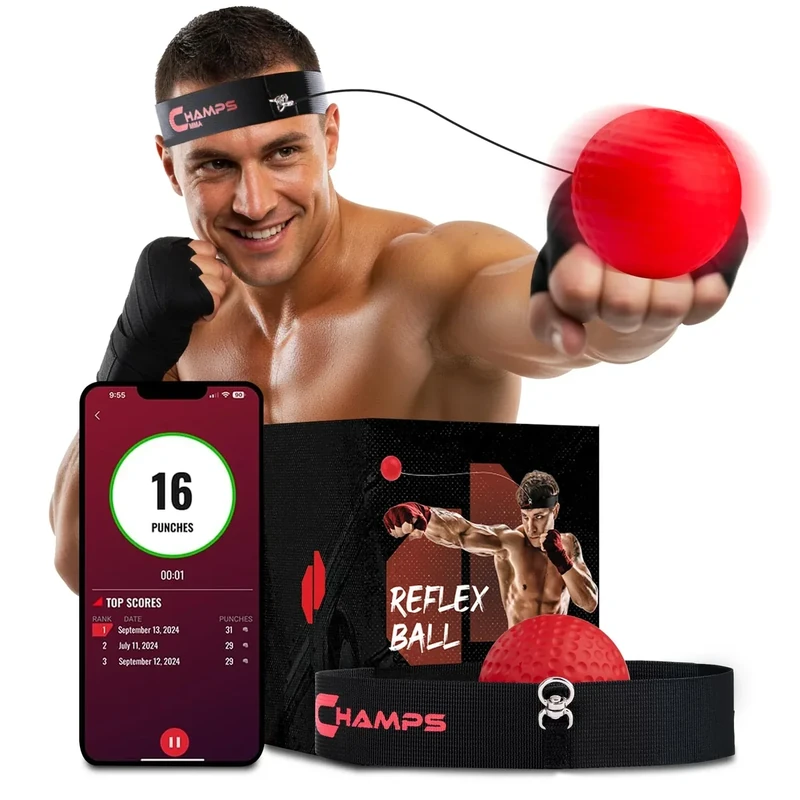 Champs MMA Boxing Reflex Ball with Punch Counter App | Boxing Equipment - Speed, Agility & Reflex Training | Hand Eye Coordination Training |Adjustable Headband| MMA Gear for Adults & Kids (Advanced)